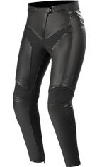 Alpinestars Stella Vika V2 Leather Pants, Women's Motorcycle Pants, Black, premium leather construction with aramid stretch panels, fitted design for a flattering silhouette, CE-certified protection, sleek urban riding gear