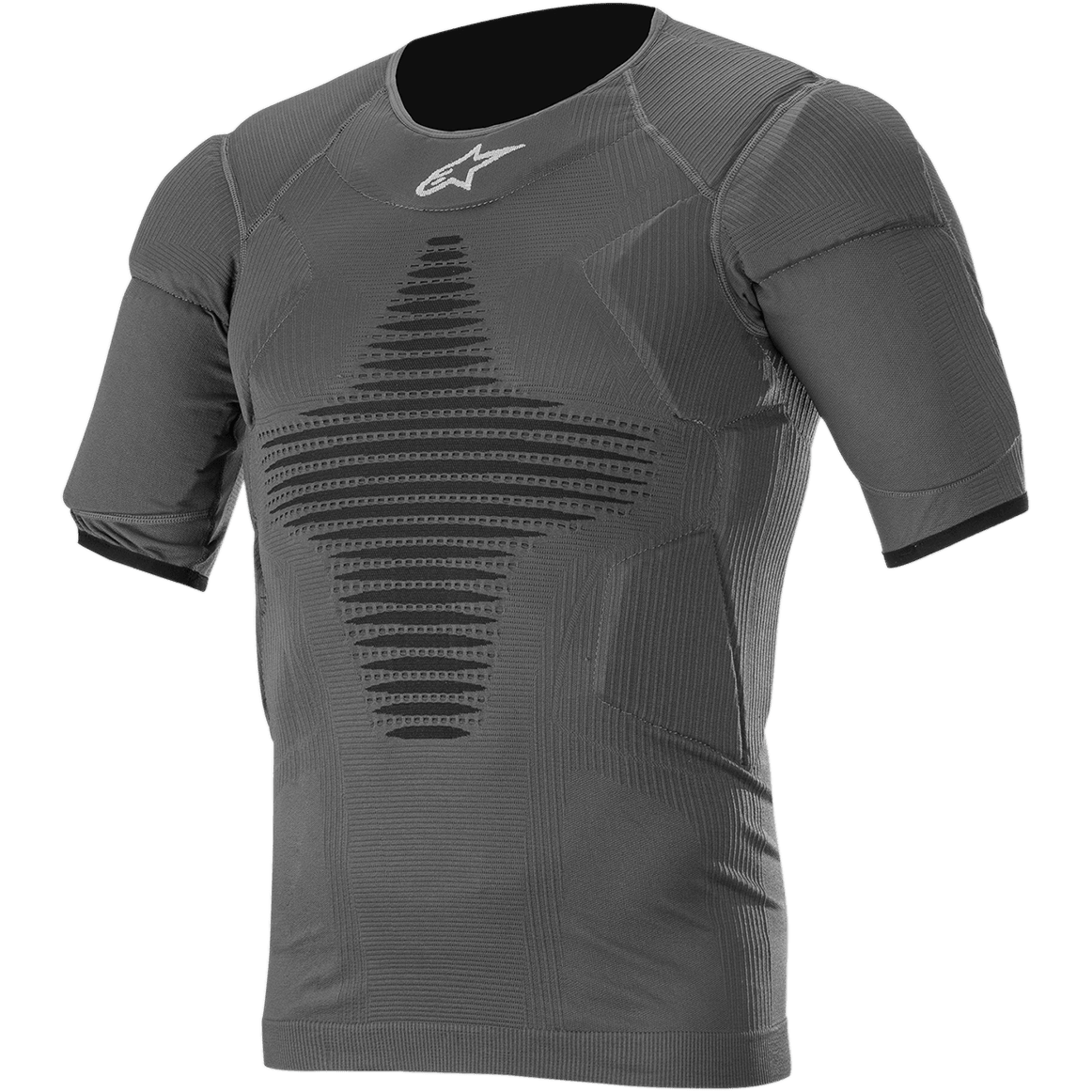 Alpinestars Roost Base Layer Top, haut technique à manches courtes noir anthracite, tissu côtelé texturé avec motif géométrique noir, coupe athlétique ajustée pour le motocross et le tout-terrain